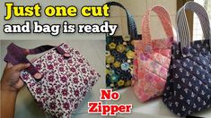 four bags with the words just one cut and bag is ready, no zipper