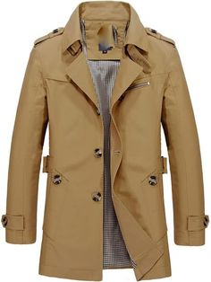 Stay stylish and warm in this windbreaker trench coat. Crafted with a notched lapel, it features a lightweight and water-resistant design. Keep dry in wet weather and beat the chill with this fashionable trench coat. 96.5% Cotton, 3.5% Viscose Cotton lining Button closure Hand Wash Only Size Chest Waist XXS 29 - 31 27 - 29 XS 30 - 32 28 - 30 S 34 - 36 30 - 32 M 38 - 40 32 - 33 L 42 - 44 33 - 34 XL 46 - 48 36 - 38 2XL 48 - 50 40 - 42 3XL 50 - 52 44 - 48 Solid Gabardine Winter Raincoat, Winter Solid Gabardine Raincoat, Business Long Raincoat For Fall, Long Business Raincoat For Fall, Lapel Collar Outerwear For Spring Outdoor, Winter Gabardine Raincoat With Long Sleeves, Winter Long Sleeve Gabardine Raincoat, Winter Gabardine Raincoat, Spring Outerwear With Lapel Collar For Outdoor