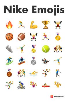 the nike emojis poster is shown with various sports related items and numbers on it