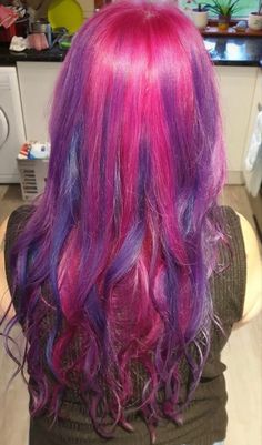 Pink Purple And Green Hair, Fully Dyed Hair, Purple And Pink Hair, Hair Color Swatches, Blue And Pink Hair, Multi Colored Hair, Hair Streaks, Dyed Hair Inspiration