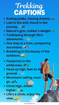 a poster with the words trekking captions on it