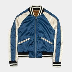 Boogie - Blue and Copper Reversible Souvenir Jacket | Straight To Hell Apparel Womens Moto Jacket, Ladies Short Jackets, Souvenir Jacket, Satin Jackets, Unisex Jacket, Jacket Brands, Pullover Jacket, Men's Coats And Jackets, Diamond Pattern