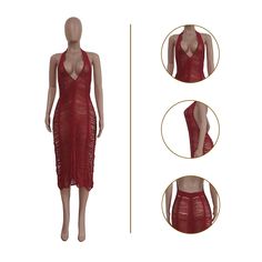 Wine Red Polyester Hollow Out Halter Beach Cover Dress Red V-neck Maxi Dress For Beach Party, Red Sundress For Beach Cover-up, Summer Sleeveless Midi Dress For Holidays, Chic Red Dress For Beach Party, Sleeveless Summer Midi Dress For Holiday, Red Sleeveless Sundress Beach Dress, Red Summer Dress For Beach Party, Fitted Red Maxi Dress For Beach Season, Summer Midi Dress For Holiday