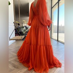 Color Is A Darker, Rust Orange. Gorgeous Frill Bottom. Perfect For A Formal Occasion. Never Worn. Pictures On Model Only. Beach Evening, Girl Prom, Women Party Dress, Formal Women, Orange Chiffon, Modest Prom, Gown Plus Size, Chiffon Evening Dresses, Prom Dresses Modest