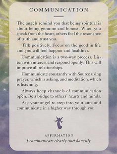 a card with an angel's wing on it and the words communication above it