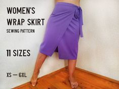 a women's wrap skirt sewing pattern with measurements