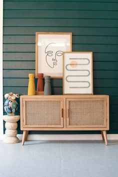 Kalalou Wood TV Cabinet With Woven Cane Doors | Modishstore | Cabinets Cane Doors, Wooden Tv Cabinet, Wood Tv Cabinet, Modern Entertainment Center, Cane Furniture, Regal Design, Wooden Cabinet, Wood Tv, Glass Cabinet Doors