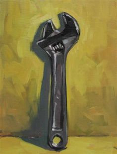 a painting of a wrench on a yellow background