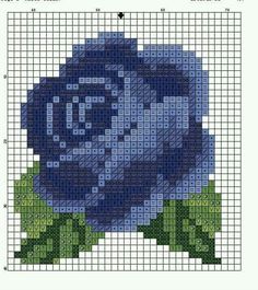 a blue flower with green leaves on it is shown in the cross - stitch pattern