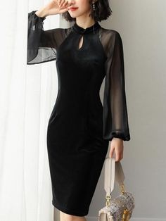 Formal Dresses Long Sleeve, Long Sleeve Sundress, Autumn Chic, Dresses African, Long Sleeve Velvet Dress, All Black Dresses, Amazing Dresses, Dress Velvet, Long Sleeve Dress Formal