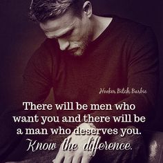 a man is sitting down with his hands on his chest and the words, there will be men who want you and there will be a man who deserves you know the difference