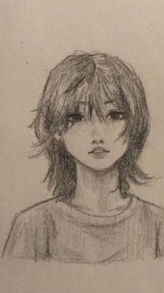 a pencil drawing of a girl with short hair