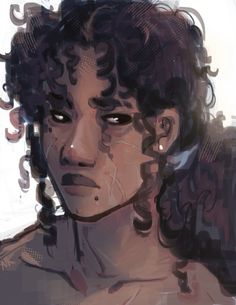 a digital painting of a man with curly hair