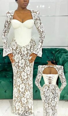 White Wedding Guest Dress Classy, Lobola Celebration, Slim Fit Skirts, Lace Styles, Elegant Maxi Dress