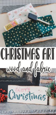 christmas art with wood and fabric