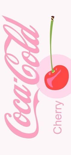 a pink and white sign with a cherry on it that says, coca - cola