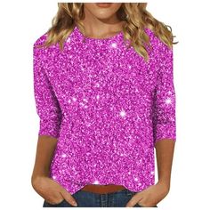 Patlollav Womens Casual Tops 3/4 Sleeve Shiny Printed Long Sleeve Round Neck Blouse 1. It is made of materials,durable enought for your daily wearing. 2. Stylish and fashion make you more attractive. 3. Great for party,Daily,Beach,I am sure you will like it! Gender: Women/Ladies/Lady/Female Party, Everyday, Dates, Vacation, Casual style, suitable for daily, office, work, business,date, and homecoming. Package Content: 1 x Tops Tips: 1. Please compare the detail sizes with yours before you buy!!! Womens Casual Tops, Round Neck Blouse, Party Blouse, Evening Tops, Sleeves Blouse, Elegante Casual, Concert Shirts, Casual Tops For Women, Lightweight Tops