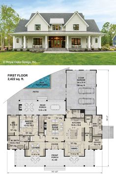 two story house plans with an open floor plan for the front and back of the house