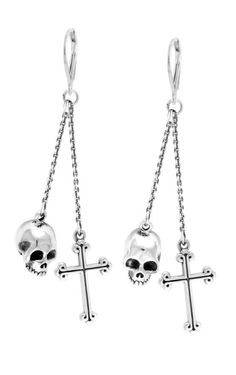 .925 sterling silver Height: 2 1/2'' Width: 1/2'' Depth: 1/8'' Handmade In USA Spooky Jewelry, Edgy Jewelry, Jewelry Box Diy, King Baby, Skull Fashion, Skull Jewelry, Skull Earrings, Leverback Earrings, Cross Earrings