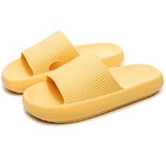 Color: Yellow Pillow Slippers, Cloud Slippers, Tiktok Famous, Rubber Slippers, Cloud Cushion, Comfortable Slippers, Winter Slippers, On Clouds, Walking On Clouds