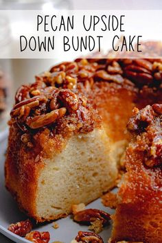 pecan upside down bundt cake on a plate