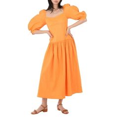 Rejina Pyo Ladies Dresses. SKU: F317-Orange. Color: Orange. Rejina Pyo Ladies Orange Louisa Dress. A Rejina Pyo dress features a concealed back zip fastening, ballon sleeves, and a slightly pleated skirt. Size: 4.  Gender: female.  Age Group: adult. Peach Square Neck Summer Dress, Orange Dresses For Spring Daywear, Fitted Orange Cotton Midi Dress, Spring Orange Cotton Midi Dress, Orange Cotton Midi Dress With Short Sleeves, Fitted Apricot Dress, Orange Fitted Dress For Daywear, Fitted Orange Summer Dress, Orange Long Sleeve Midi Dress