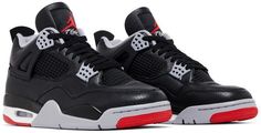 the nike air jordan 4 retro is available in black, white and infrared red colorway