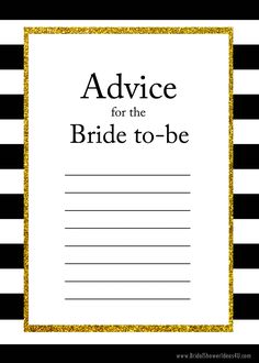 advice for the bride to - be on red and white striped paper with gold glitter border