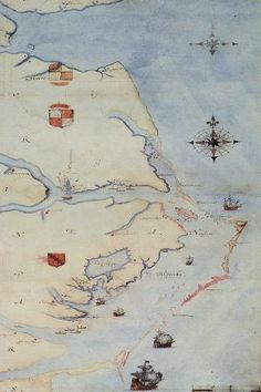 an old map with ships in the water