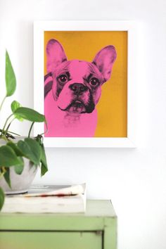 an image of a dog on a pink and yellow background is featured in the instagram