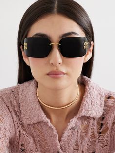 The retro vibe of Miu Miu's sunglasses is enhanced by the oversized D-frame lenses, which curve around your temple. They have slim gold-tone arms that match the logo hardware. Cushioned nose pads ensure a comfortable fit. Tone Arms, Miu Miu Eyewear, Miu Miu Sunglasses, Toned Arms, Luxury Women Fashion, Bridesmaid Outfit, Eyewear Womens, Gold Sunglasses, Sunglasses For Women