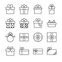 gift boxes with ribbons and bows are shown in this black and white icon - set