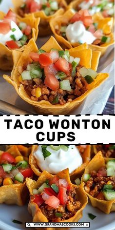 taco wonton cups on a white plate