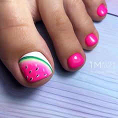 Watermelon Nail, Watermelon Nail Art, Tropical Nail Designs, Easy Toe Nail Designs, Simple Toe Nails, Pedicure Designs Toenails, Watermelon Nails