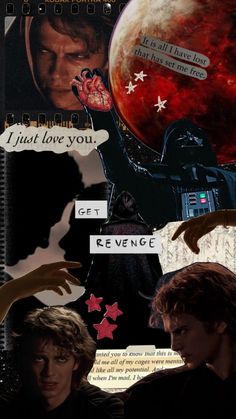 a collage of star wars characters with words written on them