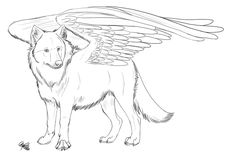 a drawing of a dog with wings on it's back