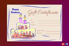 a birthday gift certificate with two candles