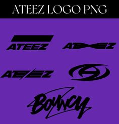 the logos for various brands are shown in black and purple colors on a purple background