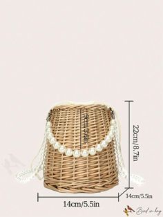 BirdinBag - Rattan Woven Beach Bag: Chic Womens Vacation Style with Faux Pearl Beaded Strap Summer Vacation Beaded Shoulder Bag, Summer Beaded Bucket Bag, Vacation Beaded Beige Shoulder Bag, Spring Vacation Bag With Pearl Handle, Spring Vacation Bags With Pearl Handle, Summer Shoulder Bag With Pearl Handle, Summer Beaded Bag Fashion Accessory, Summer Beaded Bags As Fashion Accessory, Spring Vacation Beaded Bags