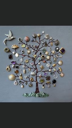 a tree with many different types of buttons on it