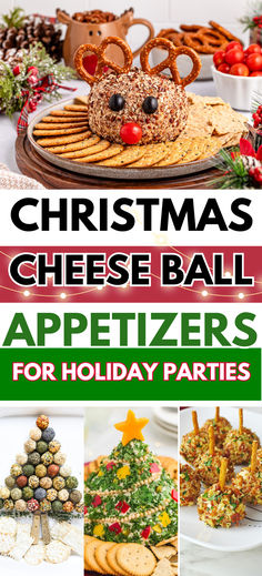 Photo collage of Christmas cheese ball recipes, Snowman Cheese Ball Recipes, Christmas Appetizers Cheese Ball, Christmas Cheeseball Ideas, Christmas Finger Foods Appetizers, Cheese Ball Snowman, Cheese Ball Ideas, Savory Christmas Appetizers, Easy Appetizers For Christmas, Christmas Cheese Ball Recipes