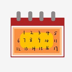 a red and yellow calendar with numbers on it