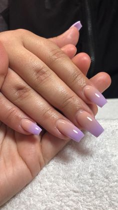 Ombre Nails Colour, Bridesmaid Nails Lilac, Purple Nails Coffin Medium, Lavender Ombré Nails, Purple Theme Nails, Birthday Purple Nails, Blue And White Ombre Nails Acrylic, Ombre Nails Purple Lavender, Purple Nails 2024