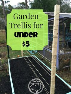 there is a sign that says garden trelliss for under $ 5 on it