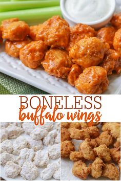 the recipe for boneless buffalo wings is shown