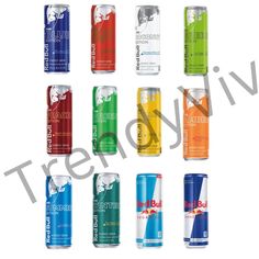 six cans of soda with different flavors