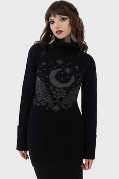 Moonflower Sweater Lazy Goth, Comfy Goth, Goth Sweater, Witch Sweater, Diy Couples Costumes, Witch Fashion, Closet Wardrobe, Christmas Inspo, Half Face