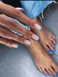 Blue summer nails, blue tips, french coloured manicure, pool nails, sea nails, vacation nails, beach nails | Top Summer Nail Trends Toe Nails Summer, Nails Simple Summer, Summer Nails Simple, Pool Nails, Simple Summer Nails, Summer Nails Summer, Summer Nails 2024, Nails Summer Nails, Summer Toe Nails