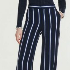 Nwt Ann Taylor Factory Striped Wide Leg Pants Pockets Size 6 $89.99 Elegant Striped Pants With Pockets, Striped Bottoms For Formal Occasions In Fall, Elegant Striped Bottoms With Pockets, Formal Striped Bottoms For Fall, Striped Pants For Workwear In Spring, Tailored Striped Pants With Pockets, Chic Tailored Bottoms With Pockets, Striped Fitted Wide-leg Bottoms, Tailored Striped Bottoms With Belt Loops