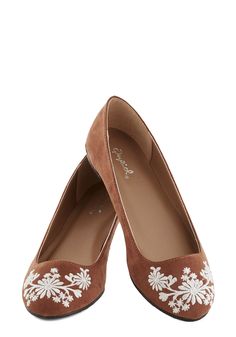 Petal Down the Lane Flat in Chestnut, #ModCloth Floral Ballet Flats, Brown Ballet Flats, Embroidered Flats, Embellished Flats, The Lane, Ballerina Shoes, Ballet Pumps